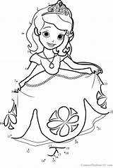 Princess Sofia Dot Dots Connect Disney Worksheet Cartoon Printable Kids sketch template
