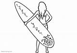 Coloring Surfboard Girl Pages Holding Printable Color Adults Kids Print sketch template
