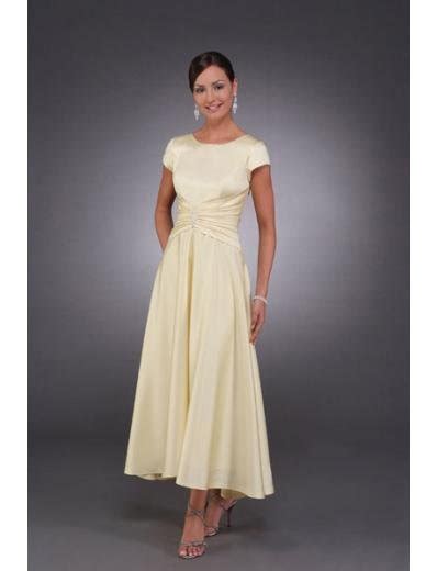 A Line Round Neck Tea Length Satin Mother Of The Bride