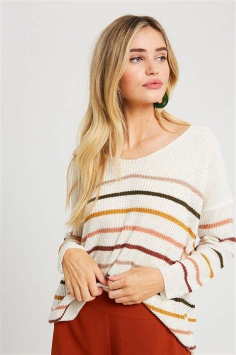V Neck Striped Sweater Cream Stripe Sweater Striped Sweaters