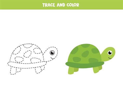 trace  color cute turtle space worksheet  kids  vector