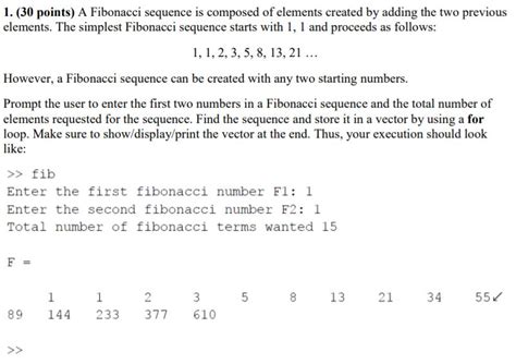 solved 1 30 points a fibonacci sequence is composed of