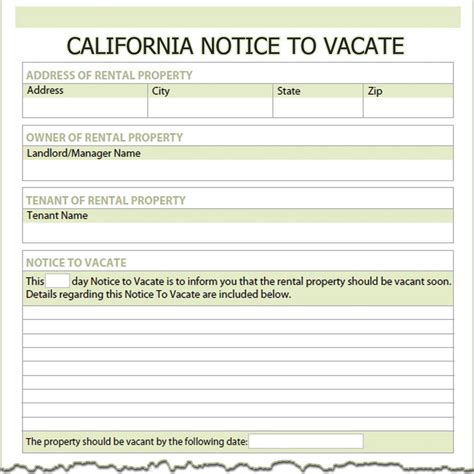 california notice  vacate