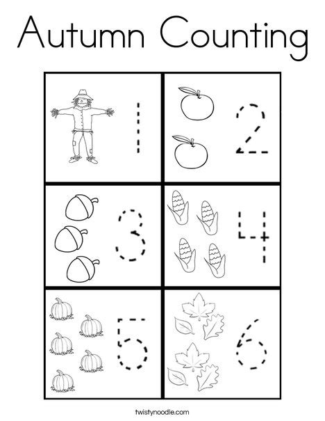 autumn counting coloring page twisty noodle