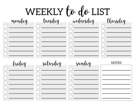weekly   list printable