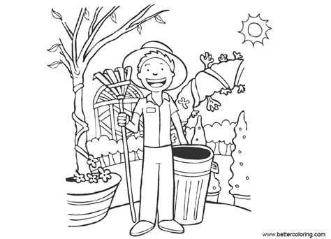garden coloring pages boy  gardening tools  printable coloring