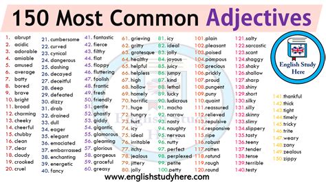 common adjectives  common adjectives  english