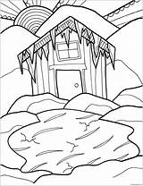 Winter Cabin Pages Coloring Color sketch template