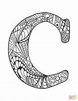 Letter Coloring Zentangle Pages Alphabet Letters Printable Adult Supercoloring Adults Print Patterns Detailed Lettering Doodle Version Animals Paper Printables Stencils sketch template