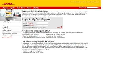 dhl login  shipping login solutions