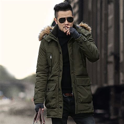 2018 winter green woolen fur collar mens hooded long coat jacket cotton