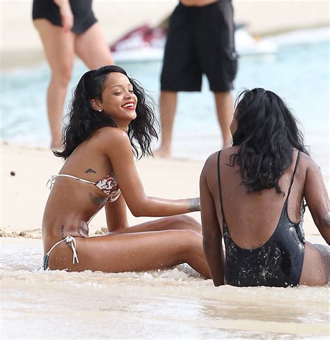 Rihanna Wearing Tiny Colorful String Bikini At The Beach In Barbados