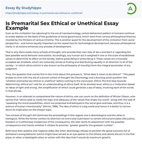 Is Premarital Sex Ethical Or Unethical Essay Example