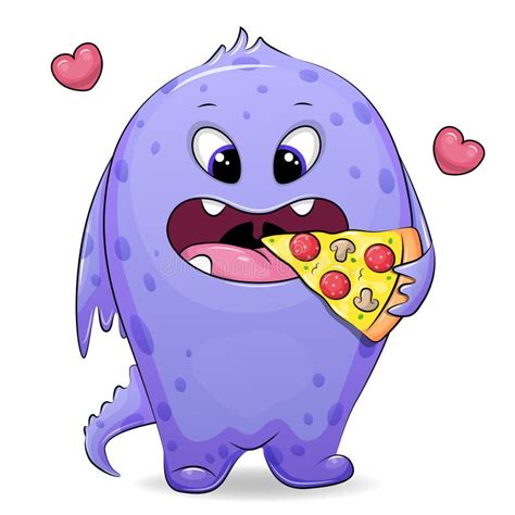 cute cartoon monster eating pizza stock vector illustration of mouth