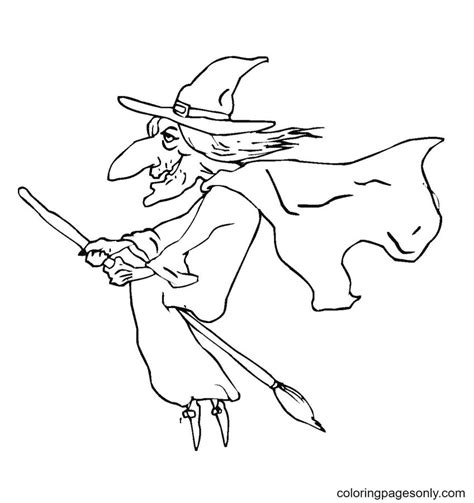 witch   flying broom coloring page  printable coloring pages