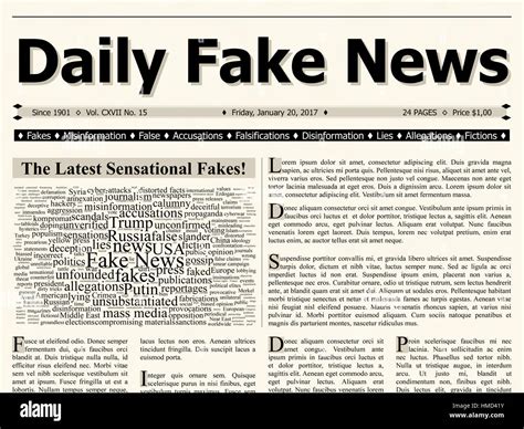 front page  daily fake news mainstream newspaper title headline stock