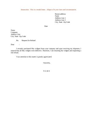 refund request letter  template pdffiller