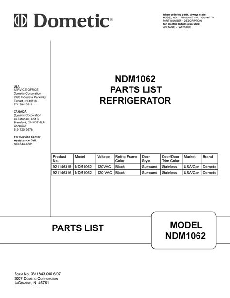 dometic ndm parts list   manualslib
