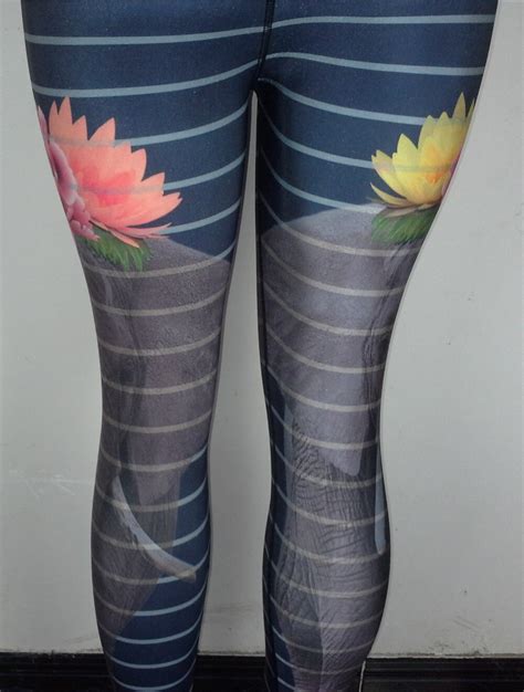 Plus Size Yoga Pants Lotus Flower Elephant Stripe Design Running Pants