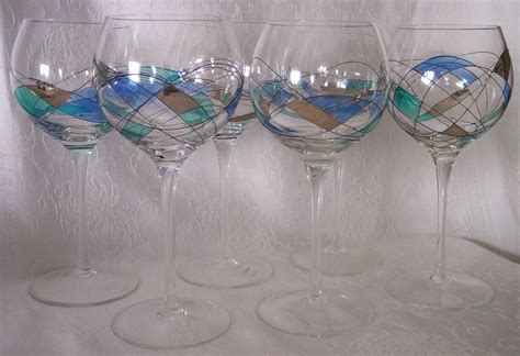 Blown Crystal Wine Glasses Hand Painted Stained Art Glass