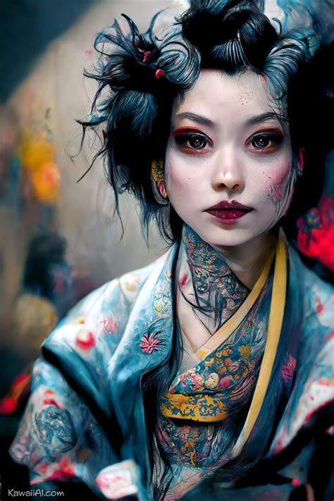 scruffy japanese geisha portrait art kawaii ai
