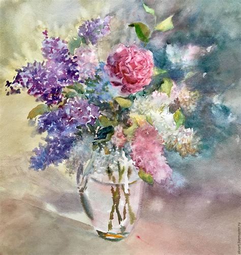 watercolour painting watercolors flowers  bouquet  lilacs