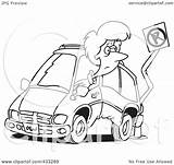 Backing Pole Minivan Coloring Illustration Line Woman Into Her Royalty Clipart Toonaday Rf sketch template
