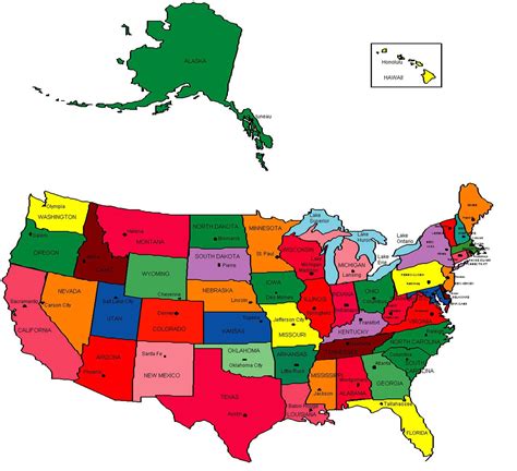 united states map  capitals  state names clipart