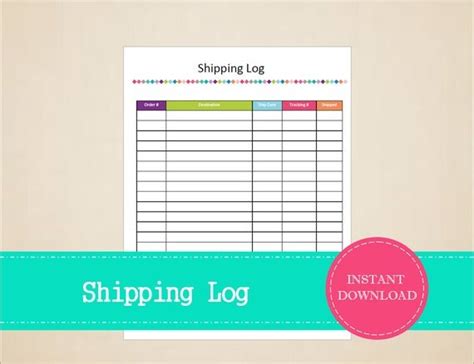 shipping log business planner printable  editable