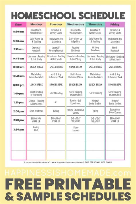 daily homeschool schedule samples happiness  homemade