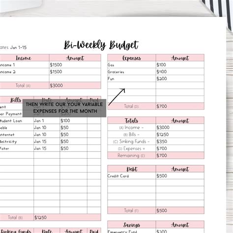 bi weekly budget printable editable  budget planner etsy