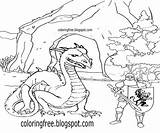 Coloring Pages Dragon Cave Drawing Medieval King Color Kids Printable Knight Arthur Headed Two Fighting Hill Getcolorings Pendragon Getdrawings People sketch template