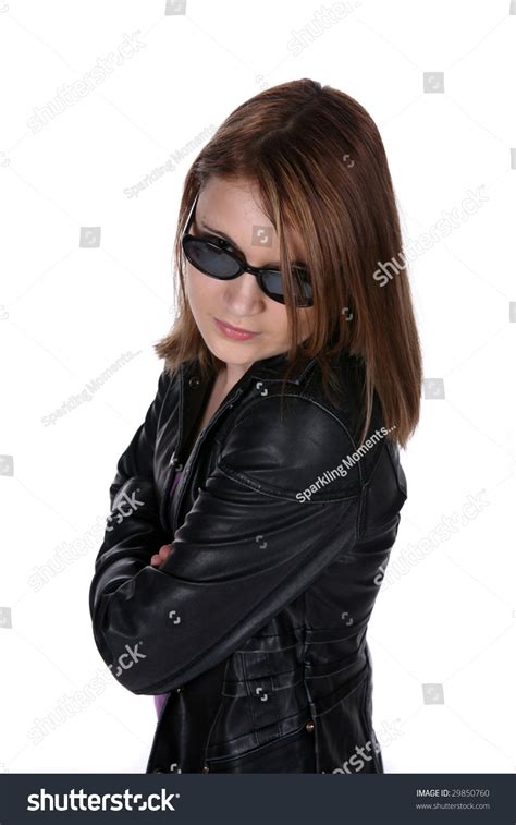 Pretty Auburn Haired Teenage Rebel Dressed All In Black