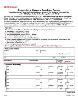 2014-2018 Form Statefarm Designation Change Beneficiary