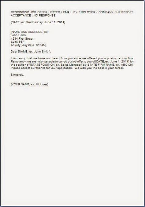 job offer withdrawal letter format