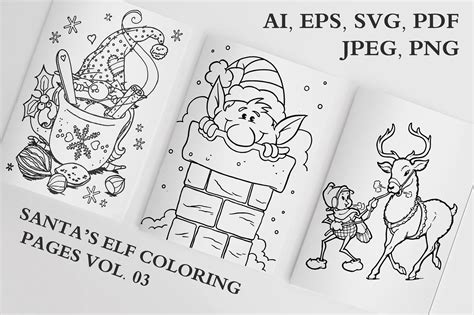 santas elf coloring pages vol  graphic  colorfuljoy creative