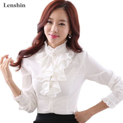 buy lenshin white blouse fashion female full sleeve