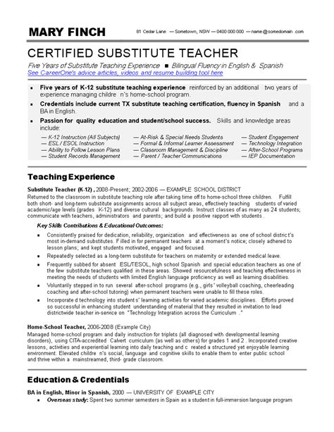 substitute teacher resume skills templates  allbusinesstemplatescom
