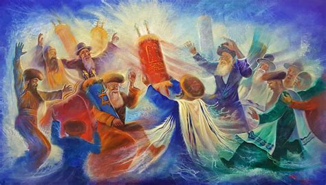 original oil painting simchat torah celebration alex levin