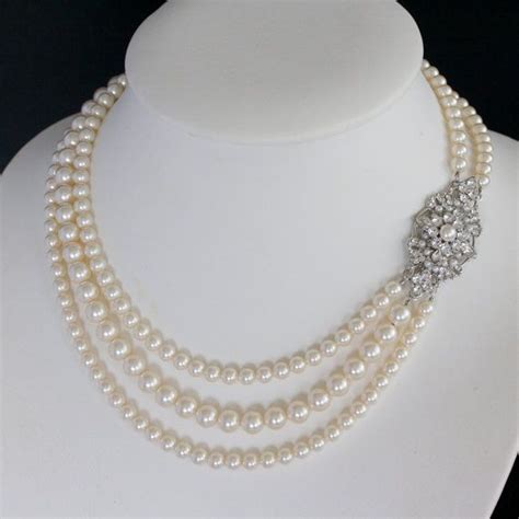 Wedding Jewelry Pearl Statement Necklace Crystal By Lulusplendor
