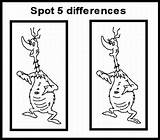 Seuss Dr Coloring Pages Printable Spot Difference Worksheets Printables Birthday Activities Suess Labels Funny Therapy Differences Wonderfulthingsdaily Colouring Find Speech sketch template