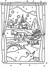 Coloring Winter Window Pages Christmas Landscape Book Xmas Simple Please Template sketch template