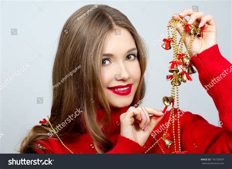 Portrait Of Beautiful Sexy Girl Wearing Santa Claus