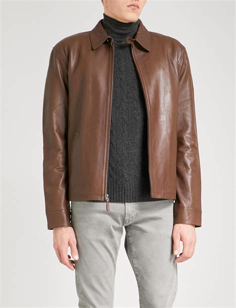lyst polo ralph lauren maxwell leather jacket  brown  men