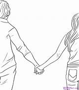 People Draw Holding Hands Drawing Girl Boy Couple Coloring Partner Easy Drawings Cartoon Couples Step Anime Kids Hand Pages Outline sketch template