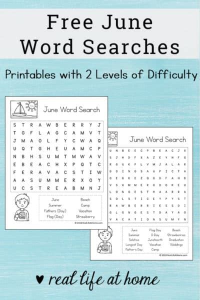 printable june word search printable puzzle  kids