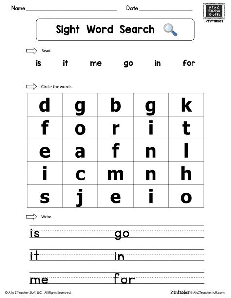 sight words practice word search       sight word