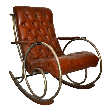 antique brass steel leather rocking chair chairish