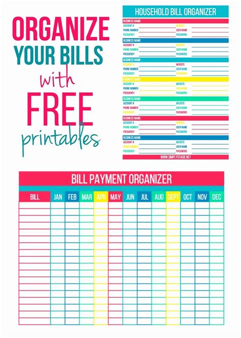 printable bill organizer spreadsheet awesome monthly bills organizer