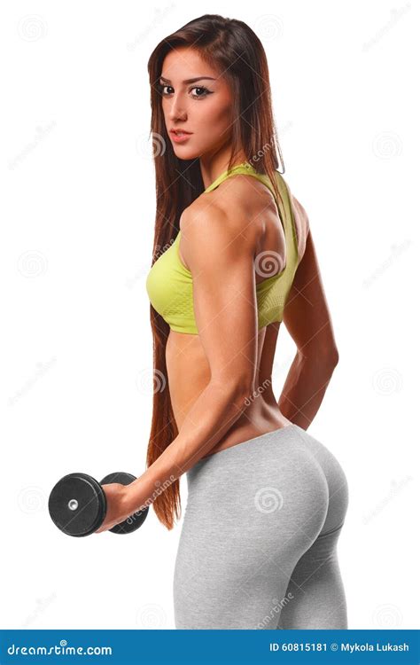 Athletic Woman Working Out With Dumbbells Beautiful In Thong Stock